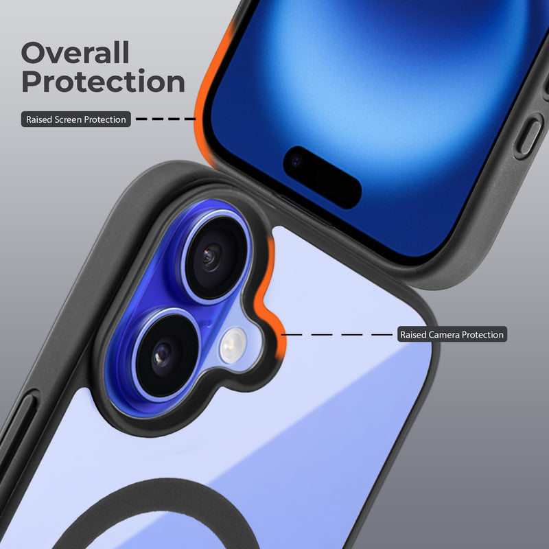 Wireless Charging Support Compatible Transparent Back with Soft Silicone Edge Back Cover For Apple iPhone 16 Plus