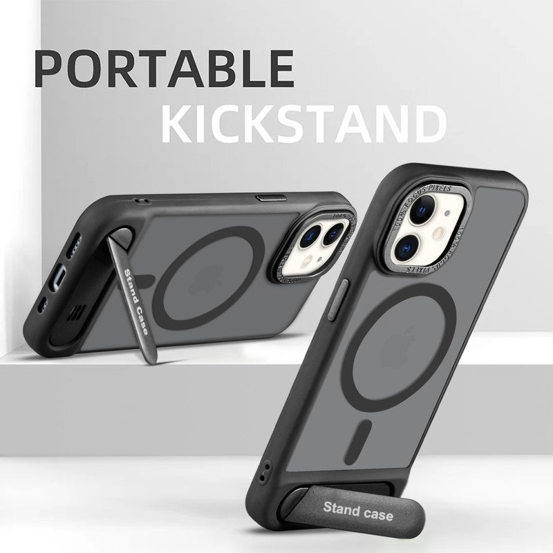 Semi-Transparent Hard Back & Wireless Charging Support Compatible With Kickstand Back Case For Apple iPhone 12