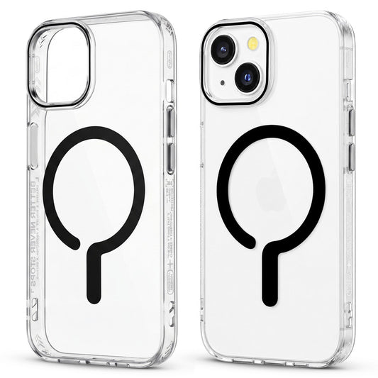 Crystal Clear Magnetic Back Case for Apple iPhone 14 with Air Cushion Bumper & Metal Finish Buttons