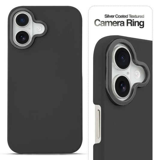 Stone Like Matte Finish Back Case for Apple iPhone 16 , Detachable Camera Ring