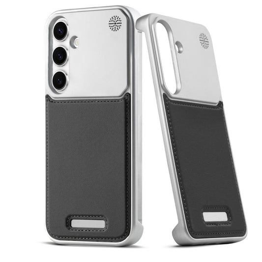Elegant Designed Metallic Finish Leather Bracket Case For Samsung S24 5G