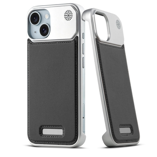 Elegant Designed Metallic Finish Leather Bracket Case For Apple iPhone 15