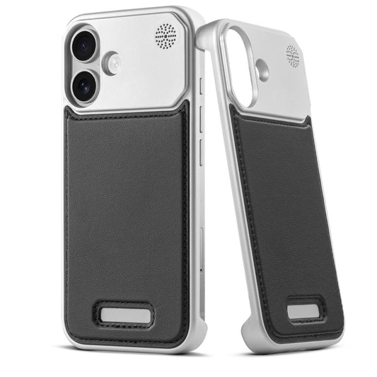 Elegant Designed Metallic Finish Leather Bracket Case For Apple iPhone 16