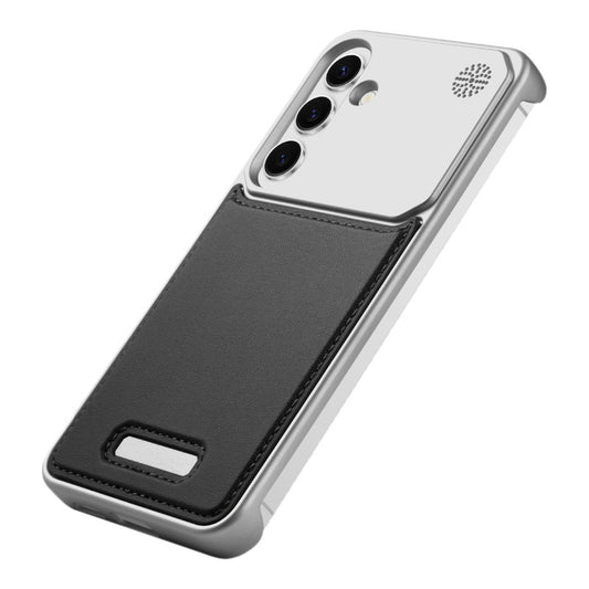 Elegant Designed Metallic Finish Leather Bracket Case For Samsung S24 5G