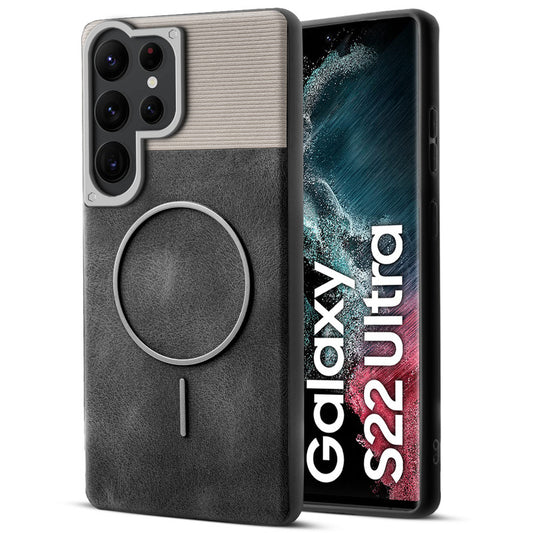 Luxury PU Leather Hard Back Case for Samsung S22 Ultra 5G, With Micro-Fiber Cloth inside, MagSafe Compatible