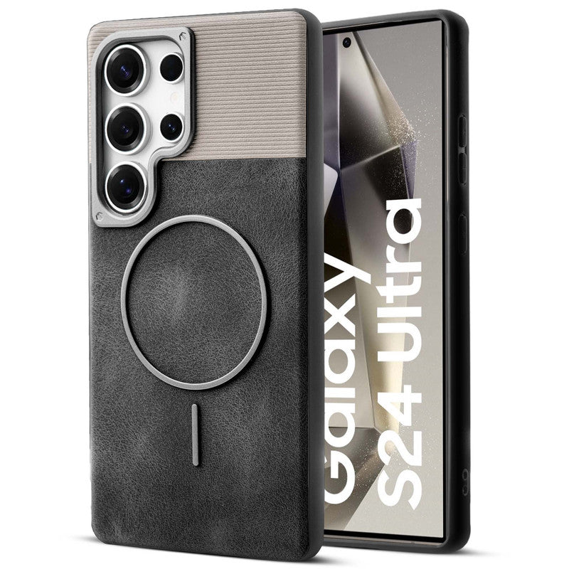 Luxury PU Leather Hard Back Case for Samsung S24 Ultra 5G, With Micro-Fiber Cloth inside, MagSafe Compatible