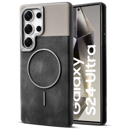 Luxury PU Leather Hard Back Case for Samsung S24 Ultra 5G, With Micro-Fiber Cloth inside, MagSafe Compatible