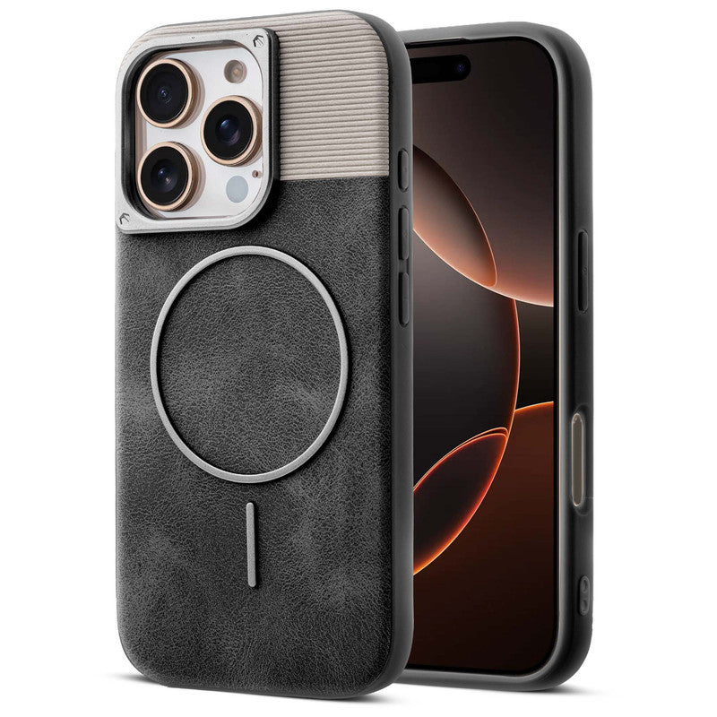 Luxury PU Leather Hard Back Case for Apple iPhone 16 Pro, With Micro-Fiber Cloth inside, MagSafe Compatible