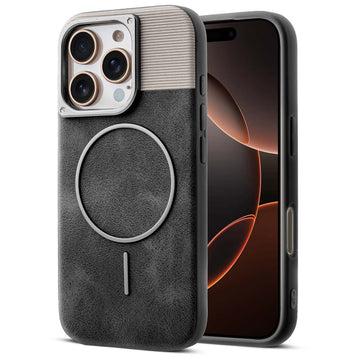 Luxury PU Leather Hard Back Case for Apple iPhone 16 Pro, With Micro-Fiber Cloth inside, MagSafe Compatible