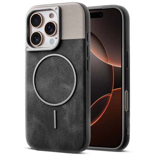 Luxury PU Leather Hard Back Case for Apple iPhone 16 Pro, With Micro-Fiber Cloth inside, MagSafe Compatible