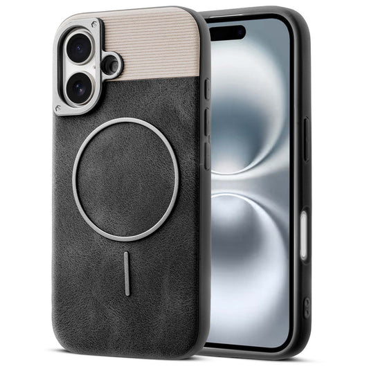 Luxury PU Leather Hard Back Case for Apple iPhone 16, With Micro-Fiber Cloth inside, MagSafe Compatible