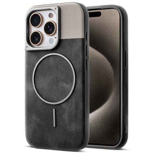 Luxury PU Leather Hard Back Case for Apple iPhone 15 Pro Max, With Micro-Fiber Cloth inside, MagSafe Compatible
