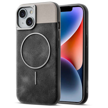 Luxury PU Leather Hard Back Case for Apple iPhone 14, With Micro-Fiber Cloth inside, MagSafe Compatible