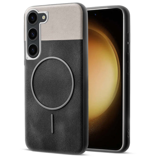 Luxury PU Leather Hard Back Case for Samsung S23 5G, With Micro-Fiber Cloth inside, MagSafe Compatible
