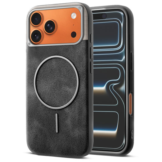 Luxury PU Leather Hard Back Case for Apple iphone 17 Pro Max, With Micro-Fiber Cloth inside, MagSafe Compatible