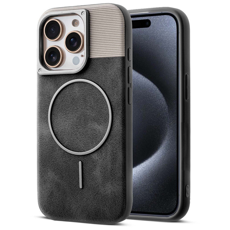 Luxury PU Leather Hard Back Case for Apple iPhone 15 Pro, With Micro-Fiber Cloth inside, MagSafe Compatible