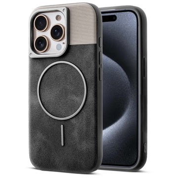 Luxury PU Leather Hard Back Case for Apple iPhone 15 Pro, With Micro-Fiber Cloth inside, MagSafe Compatible
