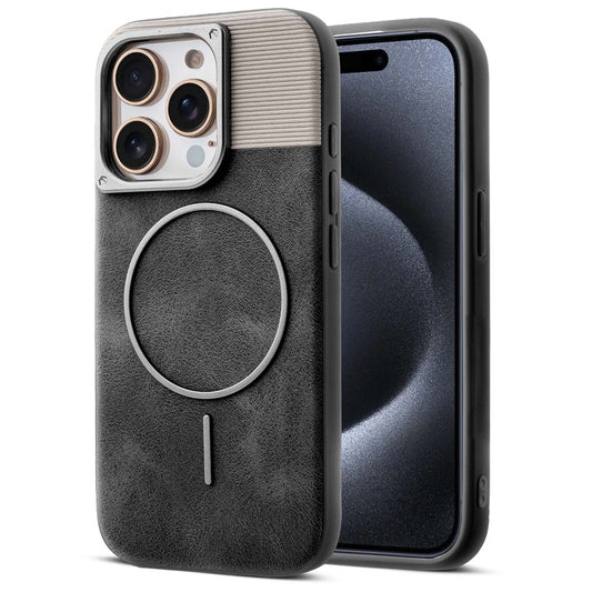 Luxury PU Leather Hard Back Case for Apple iPhone 15 Pro, With Micro-Fiber Cloth inside, MagSafe Compatible