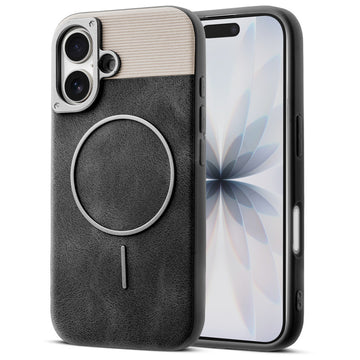 Luxury PU Leather Hard Back Case for Apple iPhone 17, With Micro-Fiber Cloth inside, MagSafe Compatible