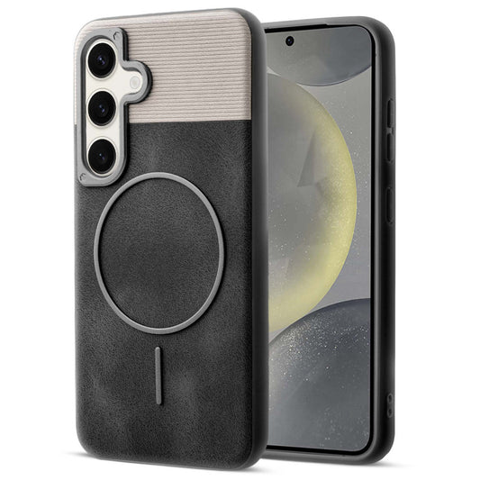 Luxury PU Leather Hard Back Case for Samsung S24 5G, With Micro-Fiber Cloth inside, MagSafe Compatible