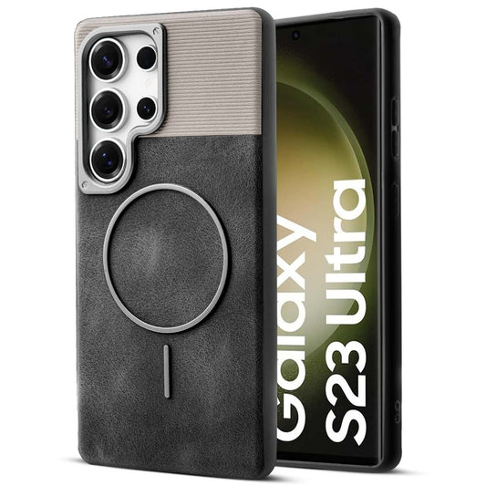 Luxury PU Leather Hard Back Case for Samsung S23 Ultra 5G, With Micro-Fiber Cloth inside, MagSafe Compatible