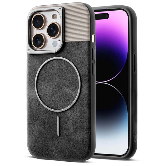 Luxury PU Leather Hard Back Case for Apple iPhone 14 Pro Max, With Micro-Fiber Cloth inside, MagSafe Compatible