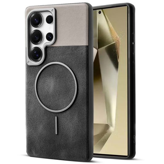 Luxury PU Leather Hard Back Case for Samsung S25 Ultra 5G, With Micro-Fiber Cloth inside, MagSafe Compatible