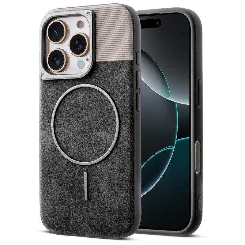 Luxury PU Leather Hard Back Case for Apple iphone 16 Pro Max, With Micro-Fiber Cloth inside, MagSafe Compatible