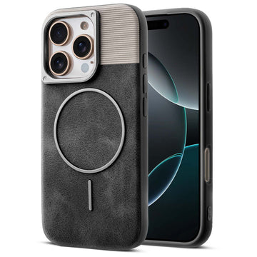 Luxury PU Leather Hard Back Case for Apple iphone 16 Pro Max, With Micro-Fiber Cloth inside, MagSafe Compatible