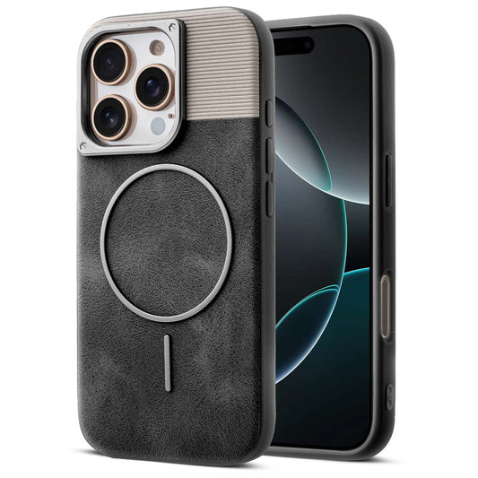Luxury PU Leather Hard Back Case for Apple iphone 16 Pro Max, With Micro-Fiber Cloth inside, MagSafe Compatible