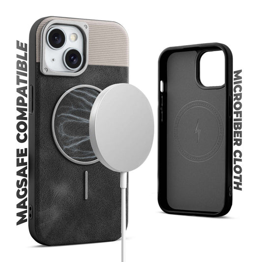 Luxury PU Leather Hard Back Case for Apple iPhone 14, With Micro-Fiber Cloth inside, MagSafe Compatible