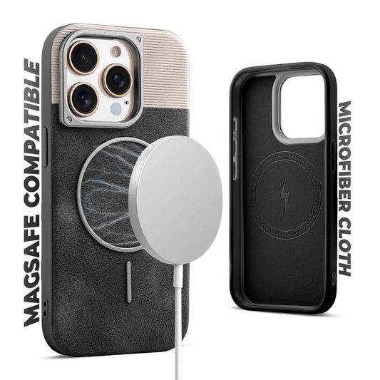 Luxury PU Leather Hard Back Case for Apple iPhone 15 Pro, With Micro-Fiber Cloth inside, MagSafe Compatible