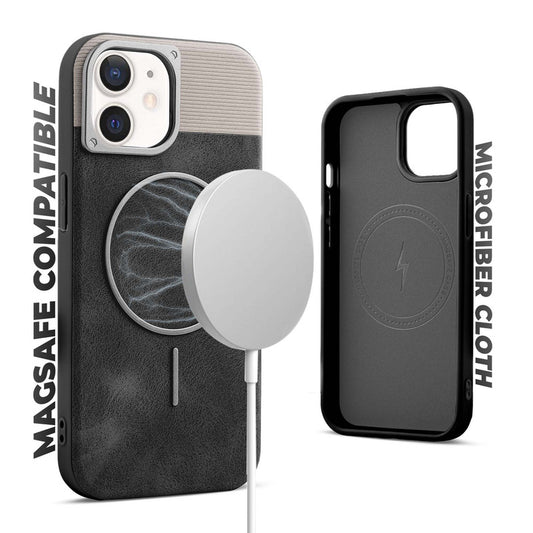 Luxury PU Leather Hard Back Case for Apple iPhone 12, With Micro-Fiber Cloth inside, MagSafe Compatible