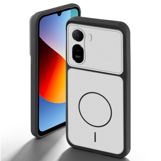Black-White back cover for Redmi A7 Pro 4G with camera cut protection and ring design on back side.