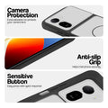Black-White phone case for Redmi A7 Pro 5G showing camera safety edges, anti slip side grip and easy press button covers.