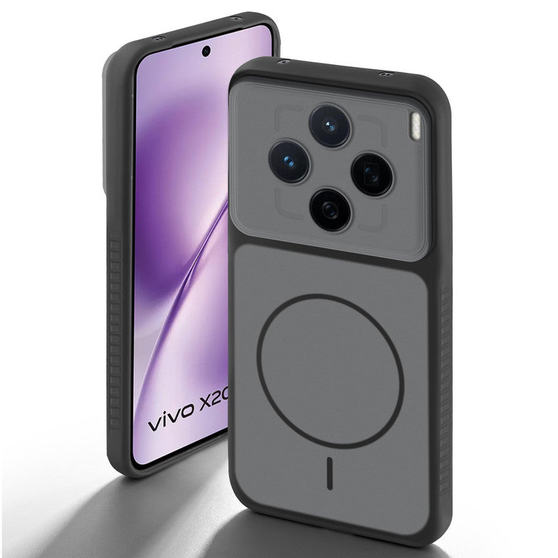 Black back cover for Vivo X200T 5G with camera cut protection and ring design on back side.