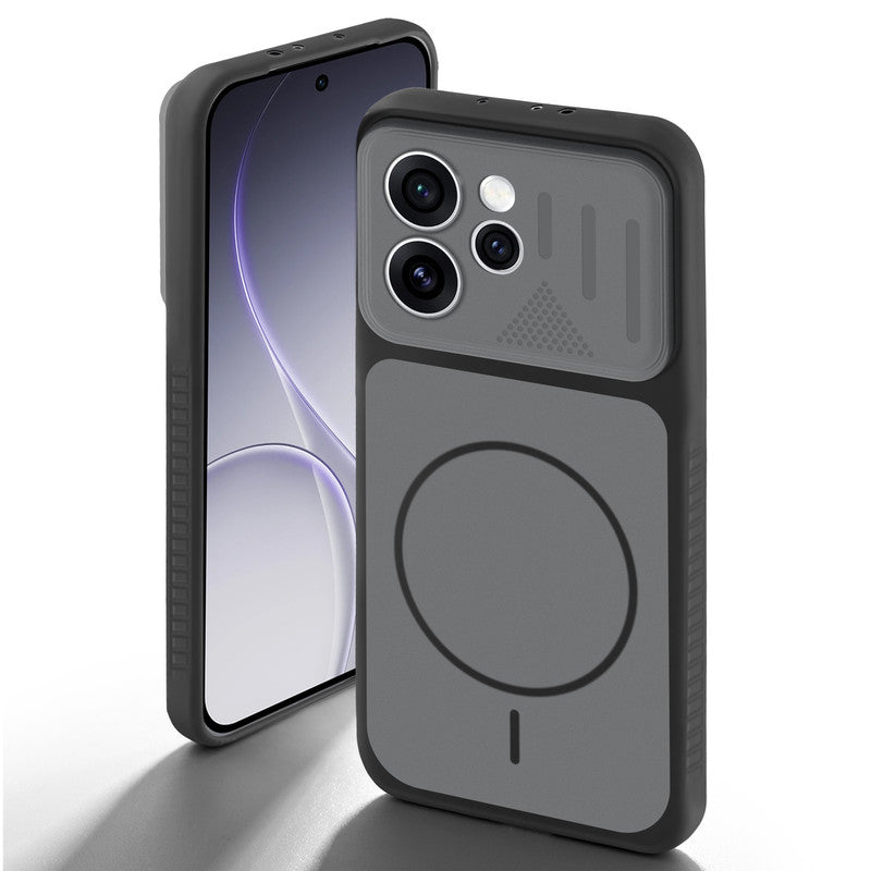 Black back cover for Oppo Reno 15 Pro Mini 5G with camera cut protection and ring design on back side.
