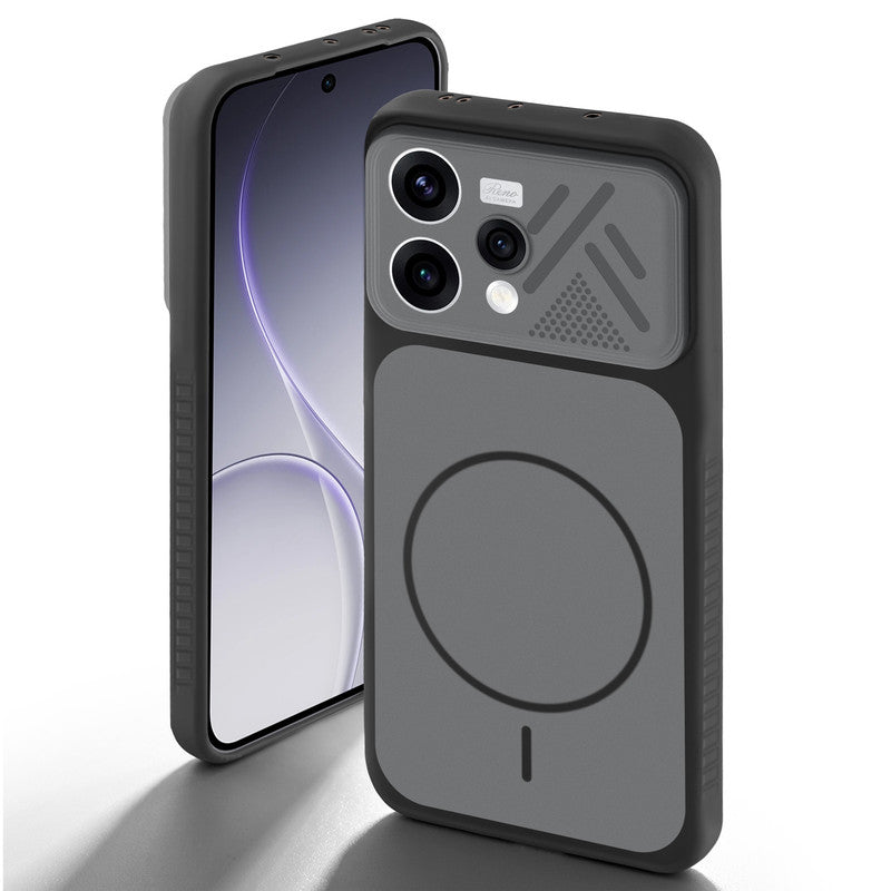 Black back cover for Oppo Reno 15 5G with camera cut protection and ring design on back side.