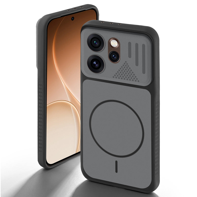 Black back cover for Oppo Reno 15 Pro 5G with camera cut protection and ring design on back side.