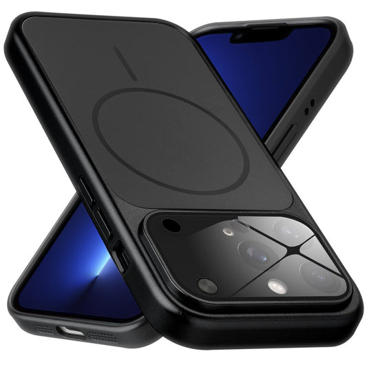 Premium black converter back cover for iPhone 13 Pro showing the back with magnetic ring, full camera protection, and an iPhone 17–style design.