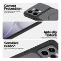 Black phone case for Oppo Reno 15 5G showing camera safety edges, anti slip side grip and easy press button covers.