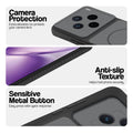 Black phone case for Vivo X200T 5G showing camera safety edges, anti slip side grip and easy press button covers.