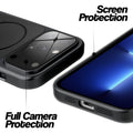 Black MagSafe back cover for iPhone 13 Pro Max showing raised edges for full camera protection and screen protection.