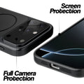 Black MagSafe back cover for iPhone 16 Pro Max showing raised edges for full camera protection and screen protection.