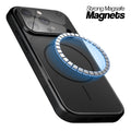 Black MagSafe compatible back cover for iPhone 15 Pro showing strong magnetic ring for secure MagSafe attachment.