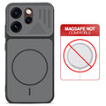 Black back cover for Oppo Reno 15 Pro 5G with printed ring pattern and message showing not compatible with MagSafe charging.