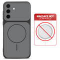 Dual tone silicone Black phone cover for Samsung A56 5G showing wireless charging not supported notice