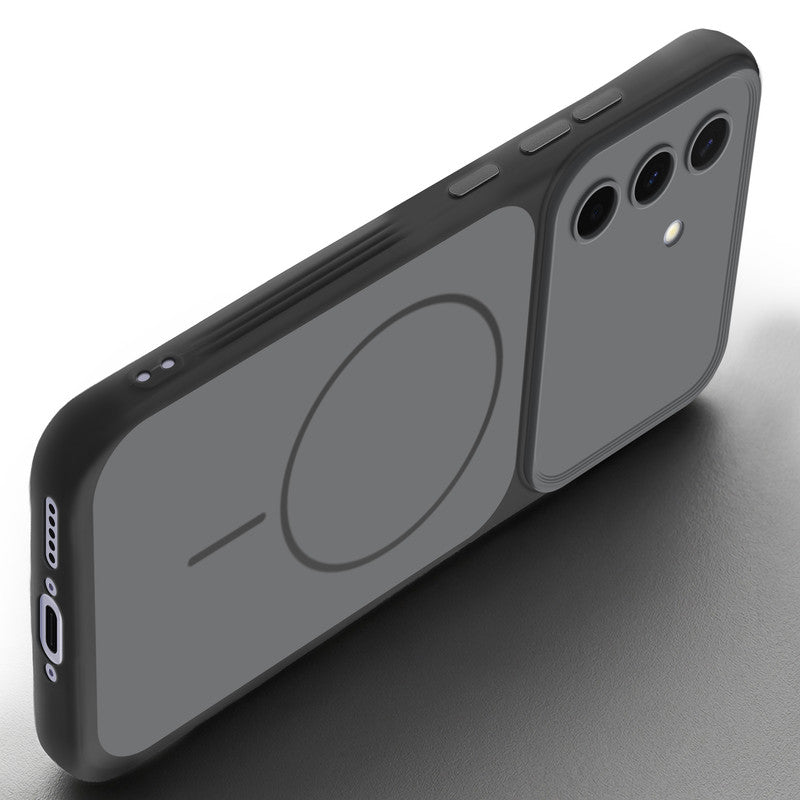 Slim silicone Black phone case for Samsung A56 5G side angle view showing grip texture and precise cutouts