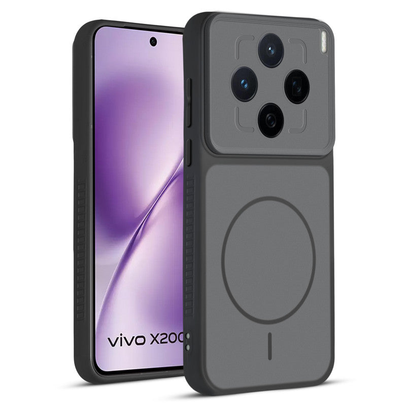 Front and back view of Black protective back cover for Vivo X200T 5G with textured sides, camera guard and slim fit design.