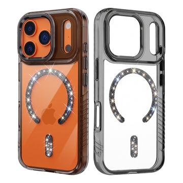 Luxury Crystal Diamond MagSafe Transparent Case for Apple iPhone 17 Pro Max with Rugged Grip & Metal Finish Camera Ring & Button